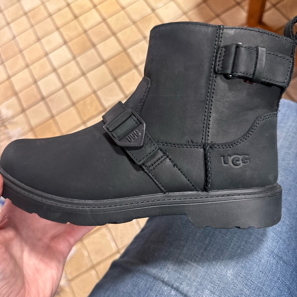 UGG Kids Black Ankle Buckle Boots